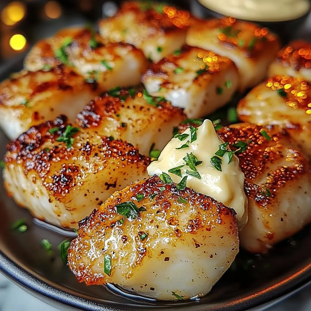 Bocconcini di pesce al burro di limone con aioli all'aglio