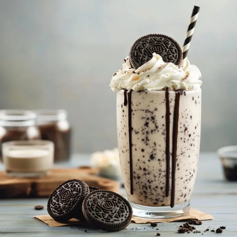 Creamy Oreo Milkshake topped with whipped cream and crushed Oreos