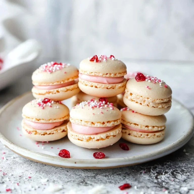 Strawberry Cheesecake Macarons with fresh strawberries and cream filling
