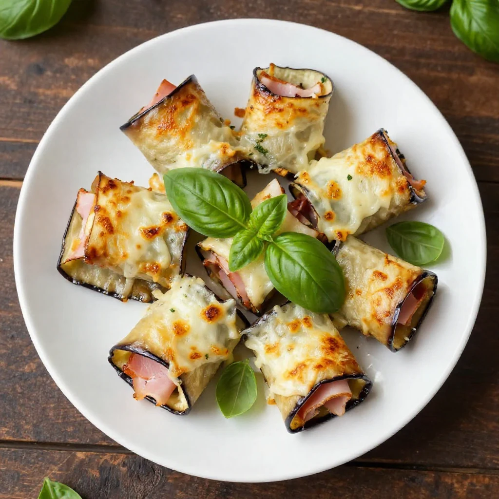 Involtini leggeri e sani, croccanti e dorati, disposti elegantemente su un piatto bianco, guarniti con erbe fresche, pronti per essere gustati.
