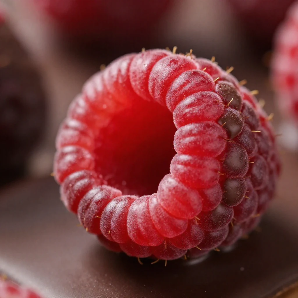 Lamponi Franui freschi ricoperti di cioccolato fondente, confezione da 150g su un piatto elegante.