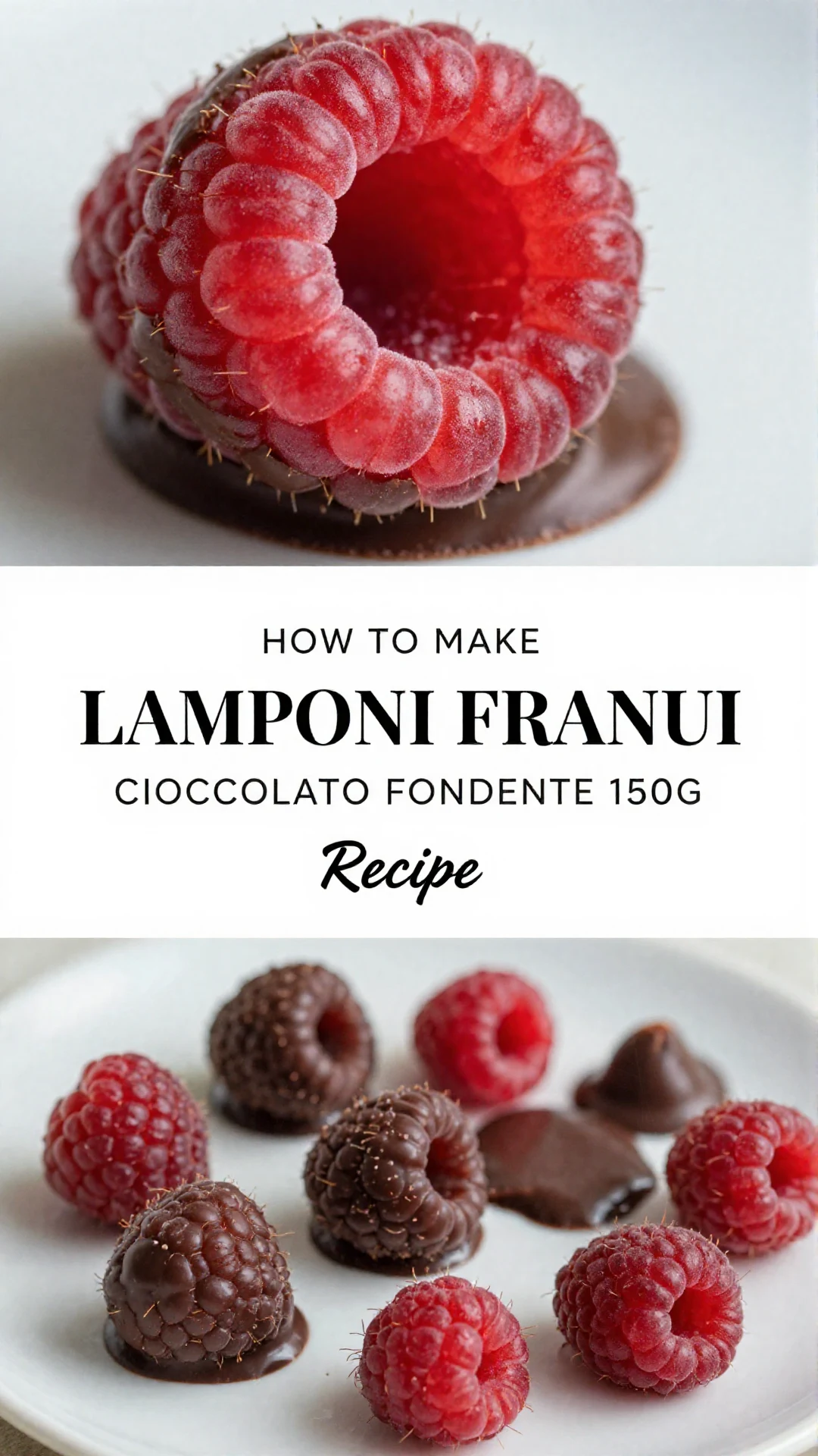 Lamponi Franui freschi ricoperti di cioccolato fondente, confezione da 150g su un piatto elegante.