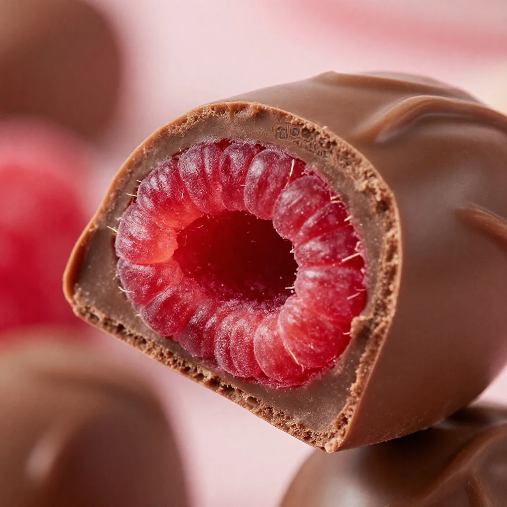 Confezione di Funday Cioccolato al Latte e Lampone Bullets da 50g, con i confetti rosa e marroni in evidenza.