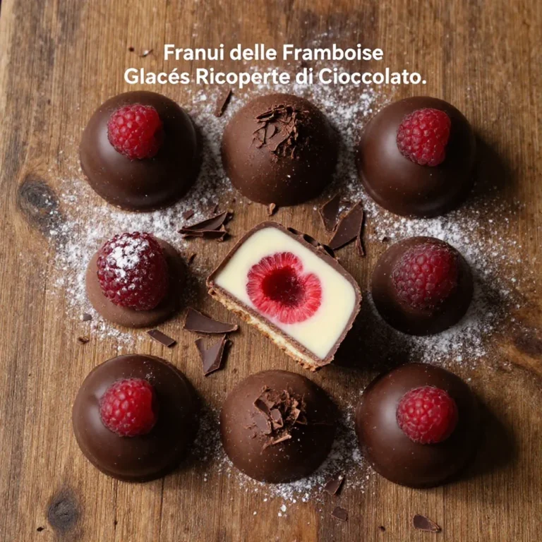 Franui delle framboise glacées ricoperte di cioccolato su un piatto elegante
