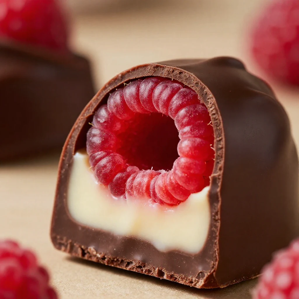 Franui delle framboise glacées ricoperte di cioccolato su un piatto elegante